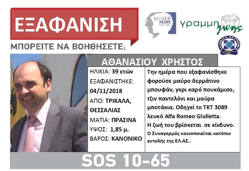 Εξαφάνιση 39χρονου στα Τρίκαλα